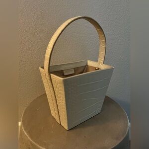 STAUD Edie Cream Croc-Embossed Mini Bag